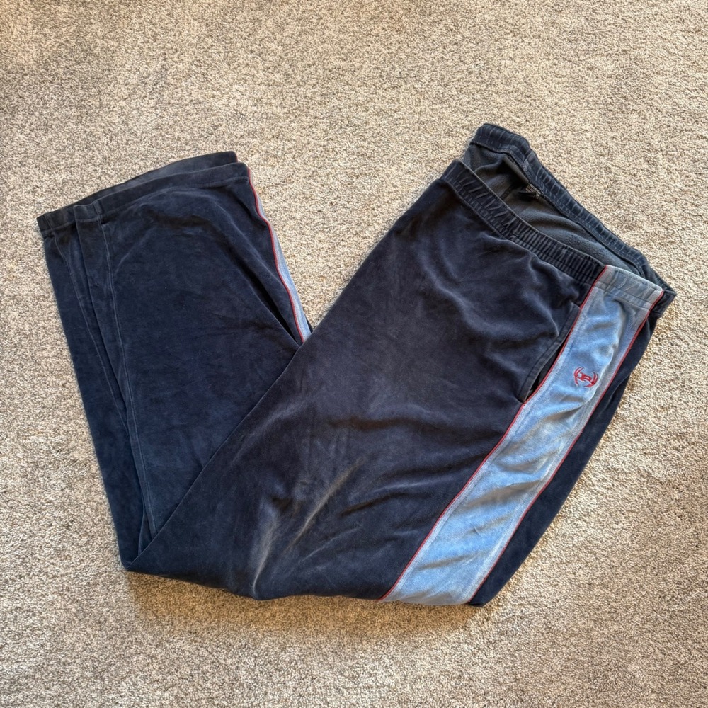 Vintage Phat Farm Velour Track Pants Navy Blue Side Stripe XL Y2K Streetwear